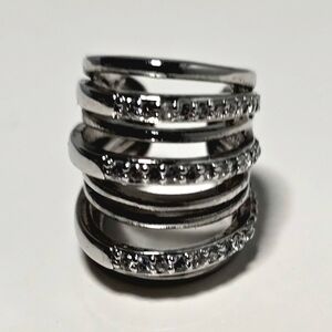 Silver Multi-Band Pavé Crystal Ear Cuff - Women Jewelry